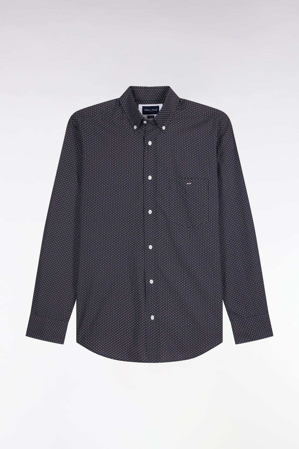 Straight-cut khaki micro-patterned cotton shirt