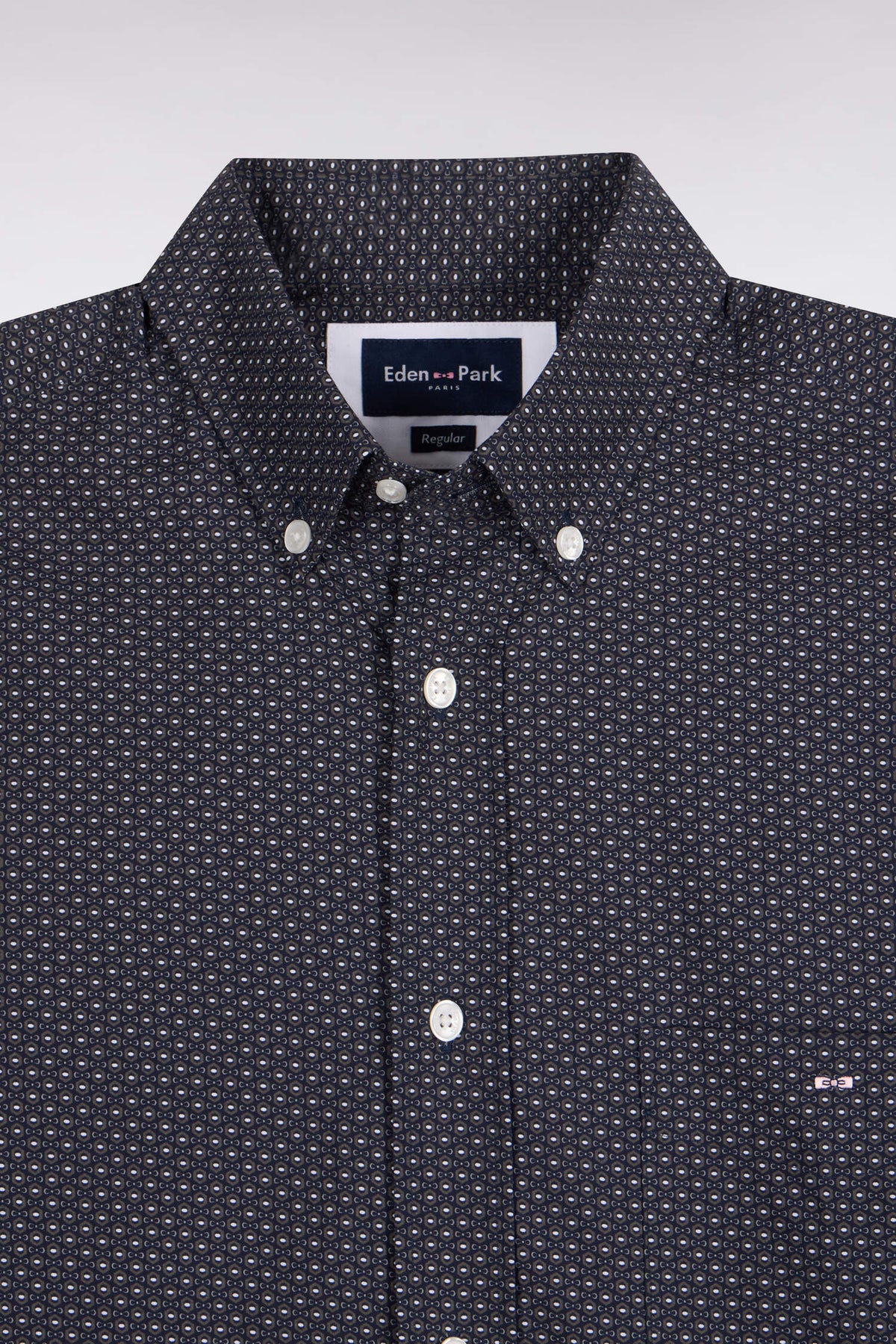 Straight-cut khaki micro-patterned cotton shirt