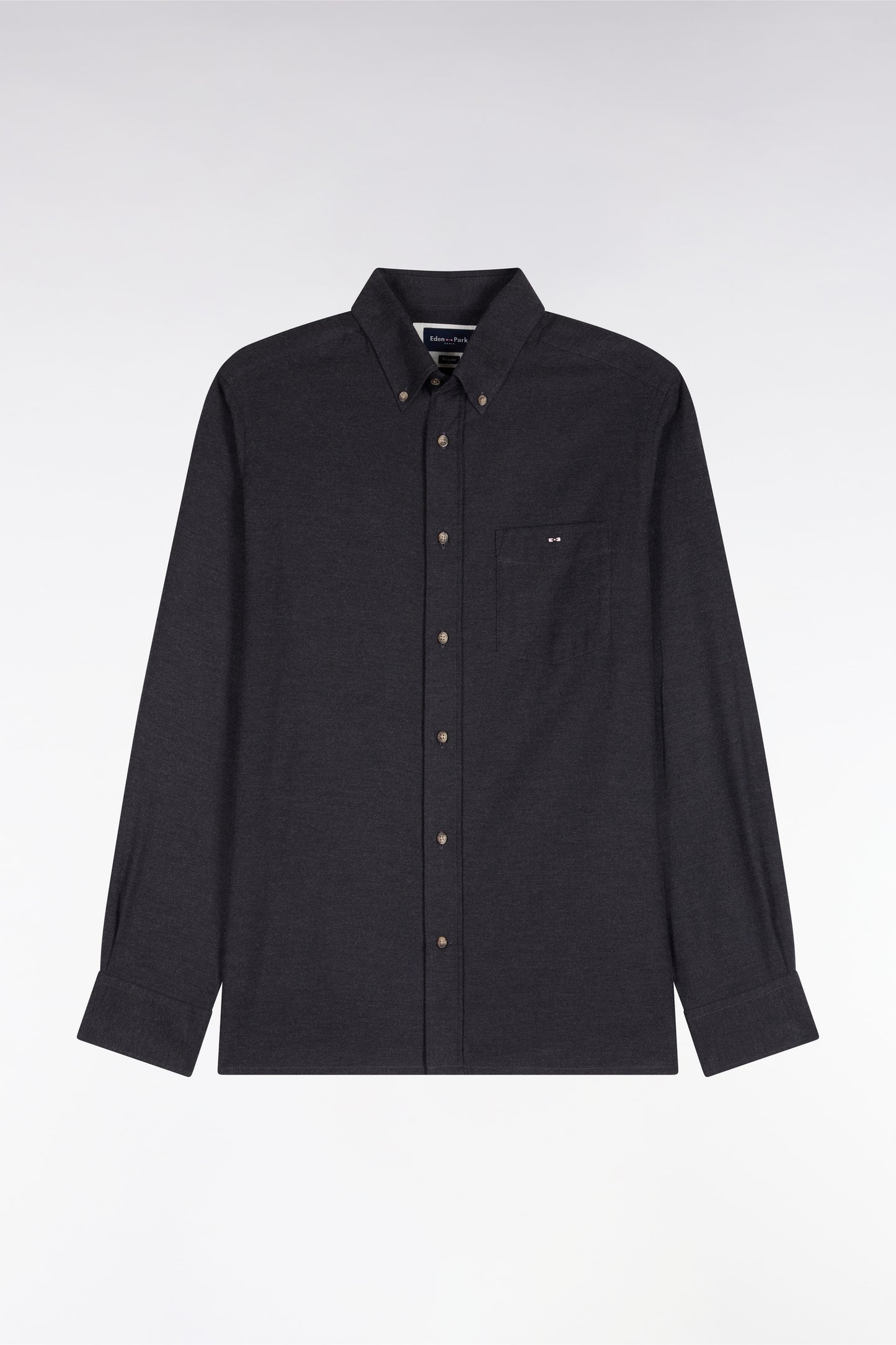 Chemise unie en coton gris foncé coupe droite
