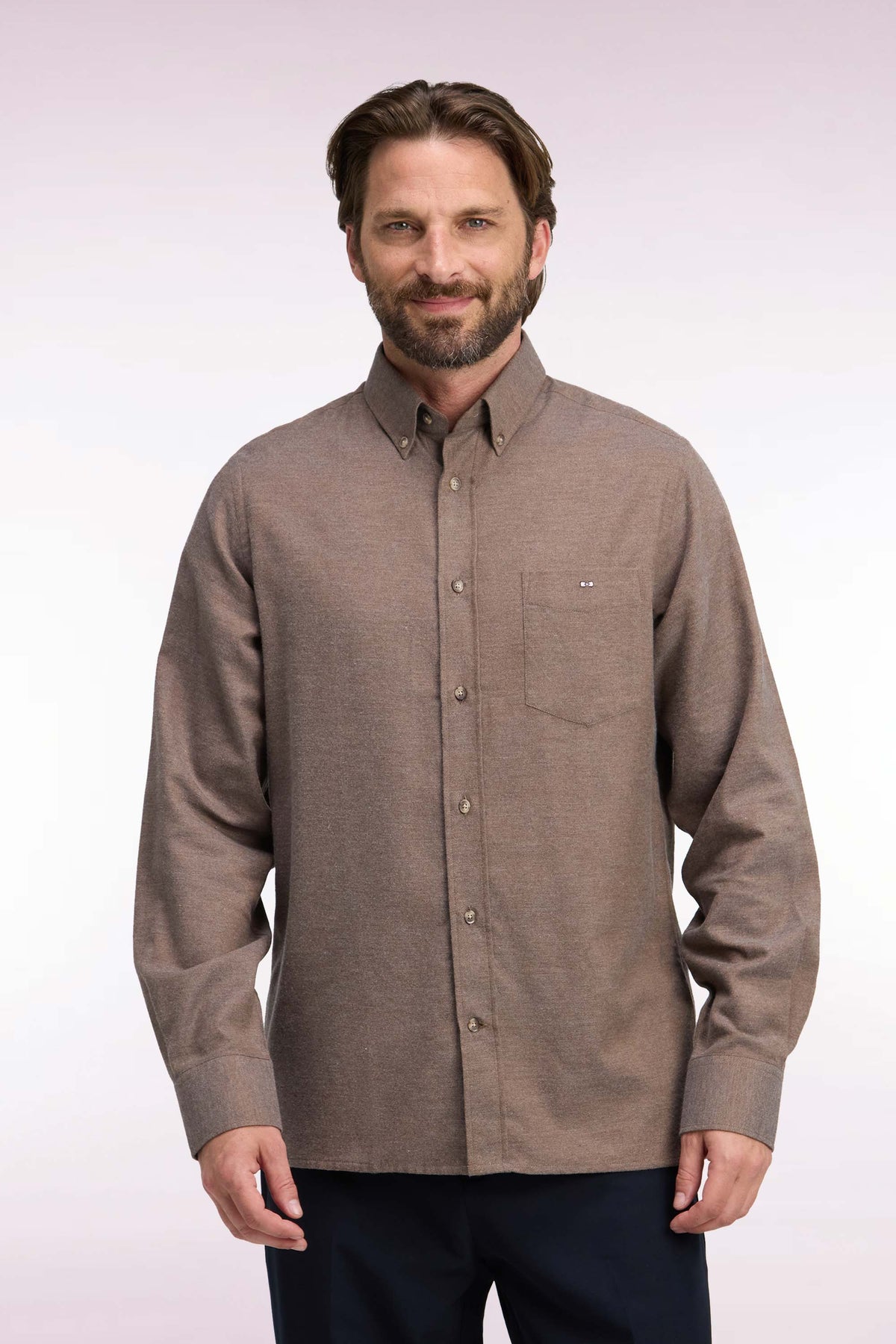 Plain brown cotton straight cut shirt