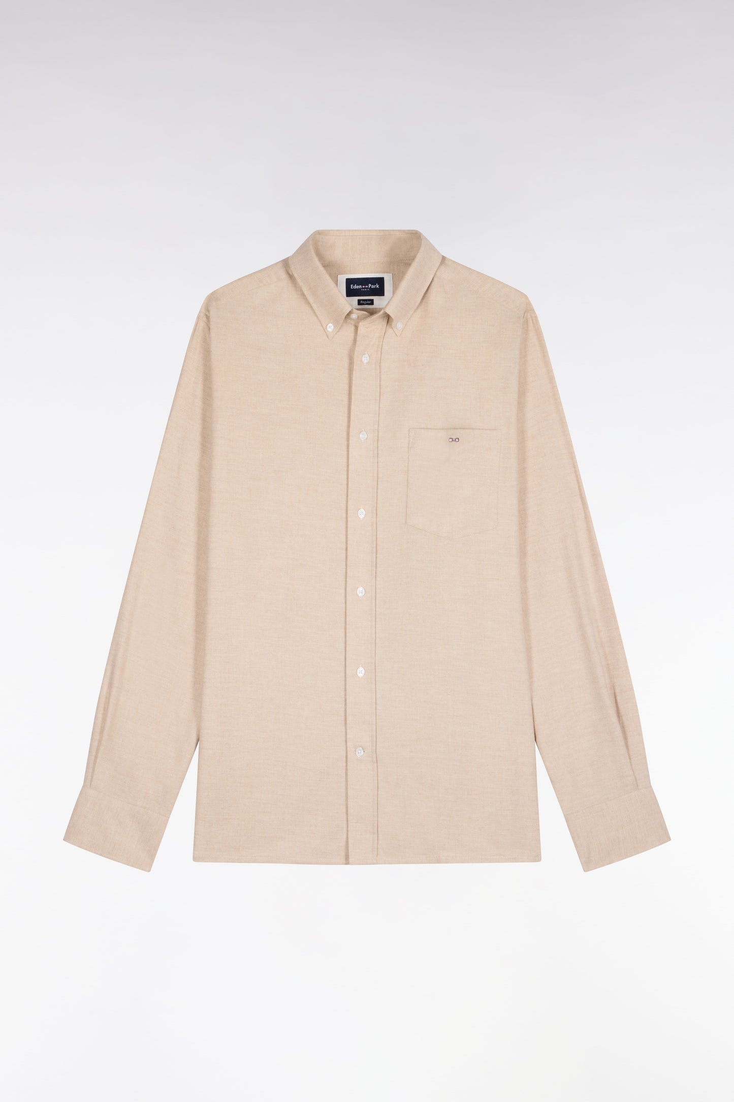 Chemise unie en coton camel coupe droite