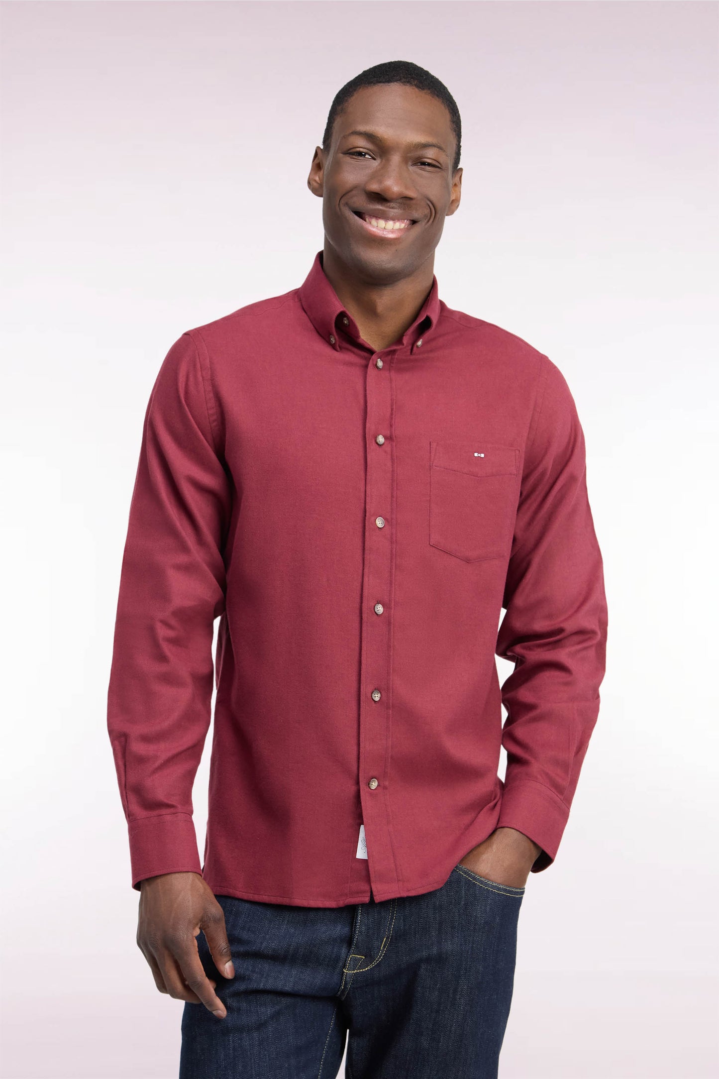 Chemise unie en coton rouge coupe droite