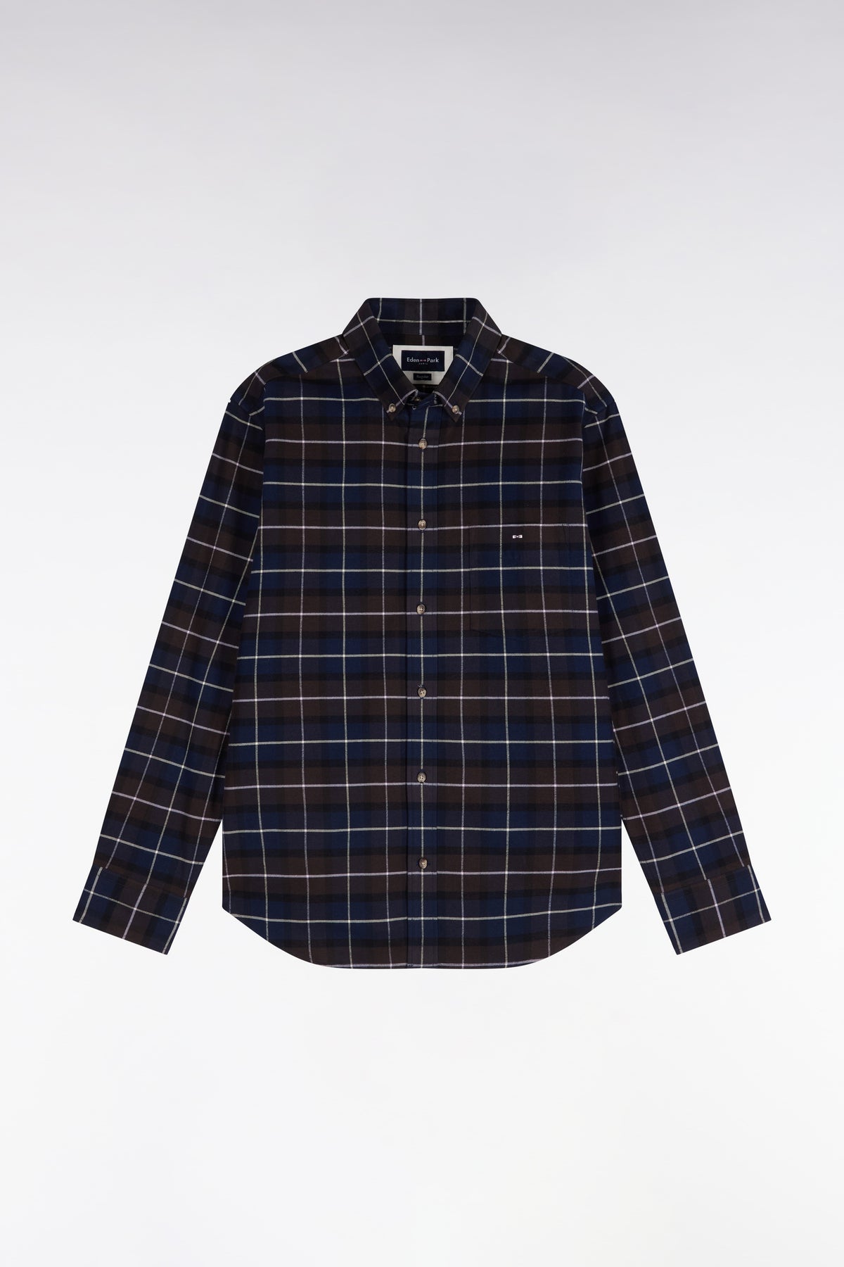 Brown Checked Cotton Flannel Straight Fit Shirt