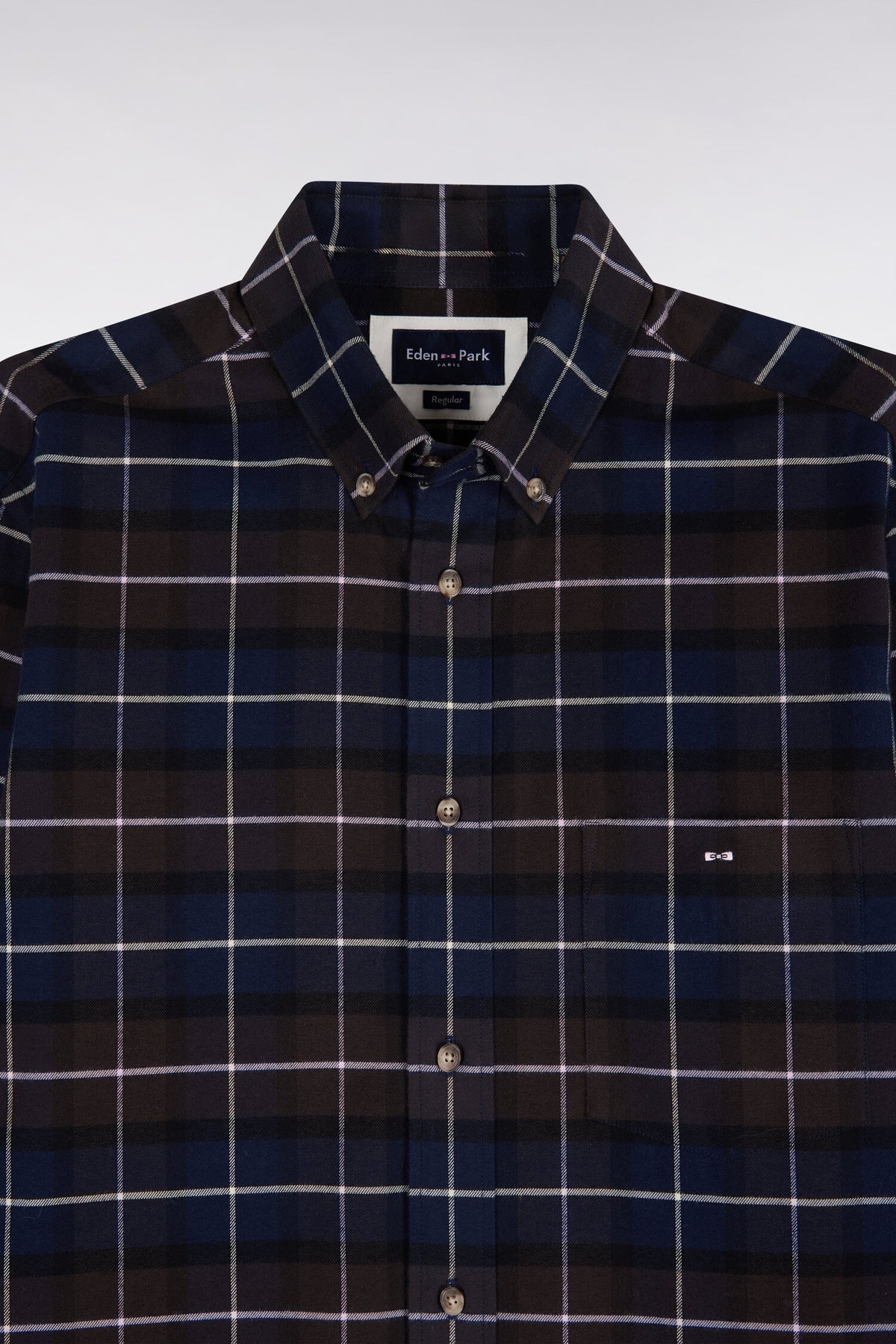 Brown Checked Cotton Flannel Straight Fit Shirt