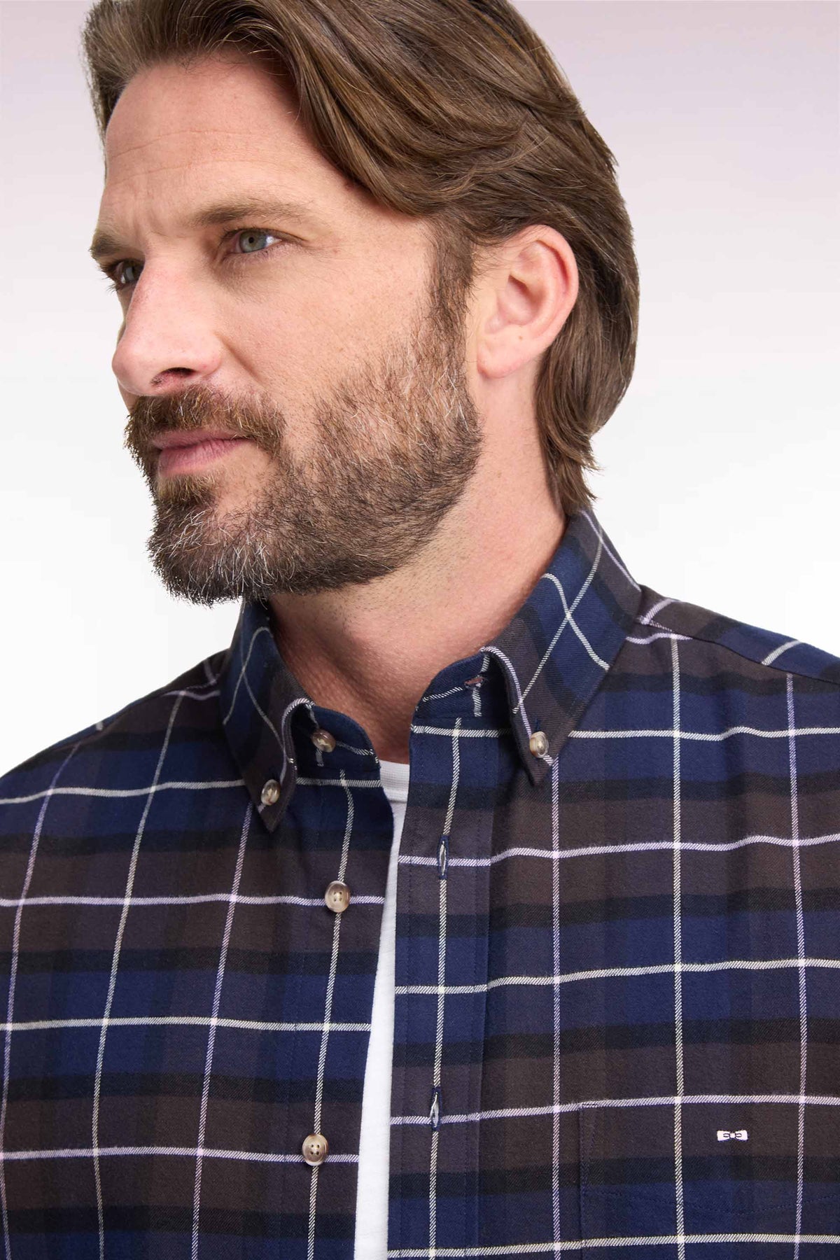 Brown Checked Cotton Flannel Straight Fit Shirt