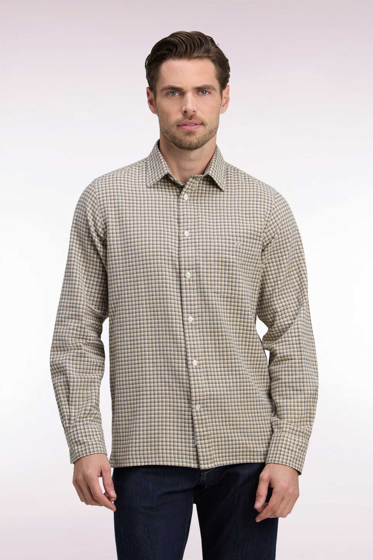 Chemise à carreaux beige