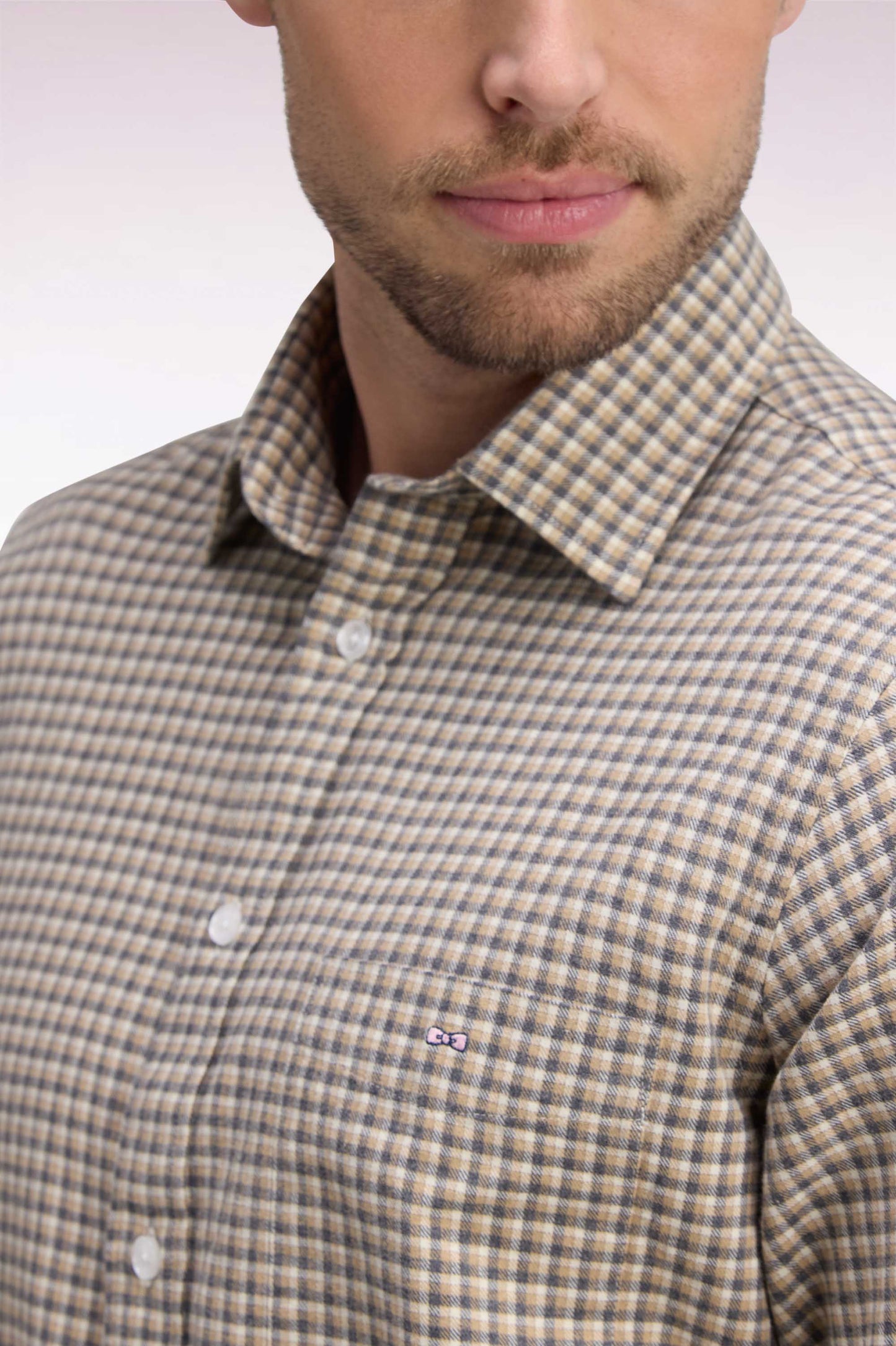 Chemise à carreaux beige