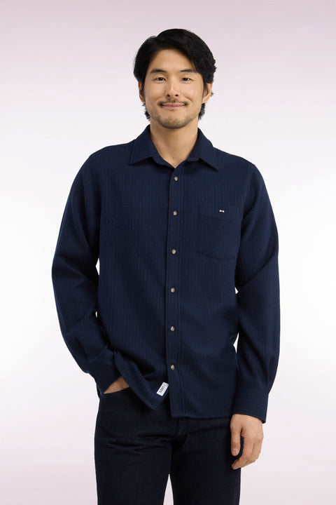 Straight fit navy striped flannel shirt - Image 3