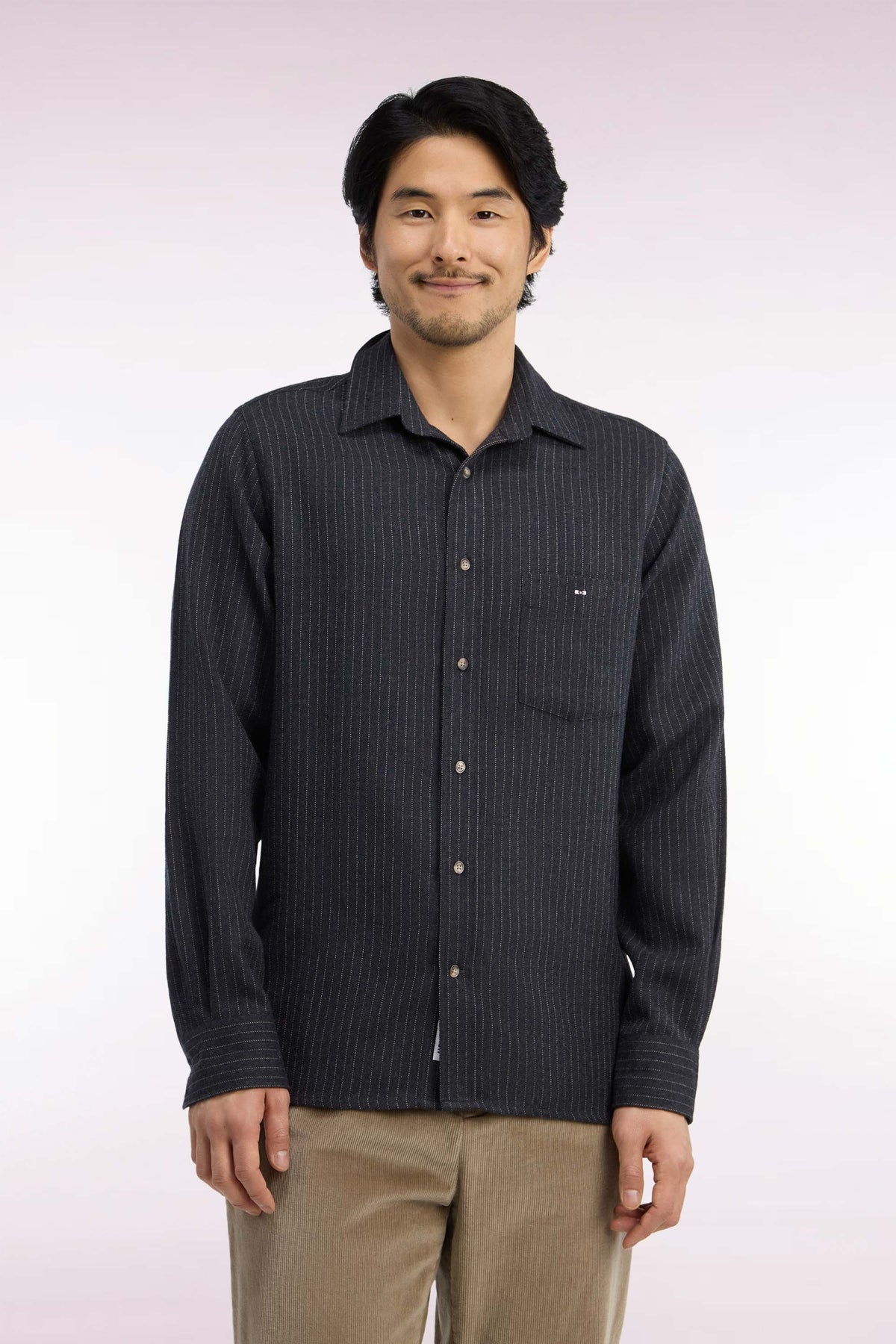 Straight fit gray striped flannel shirt