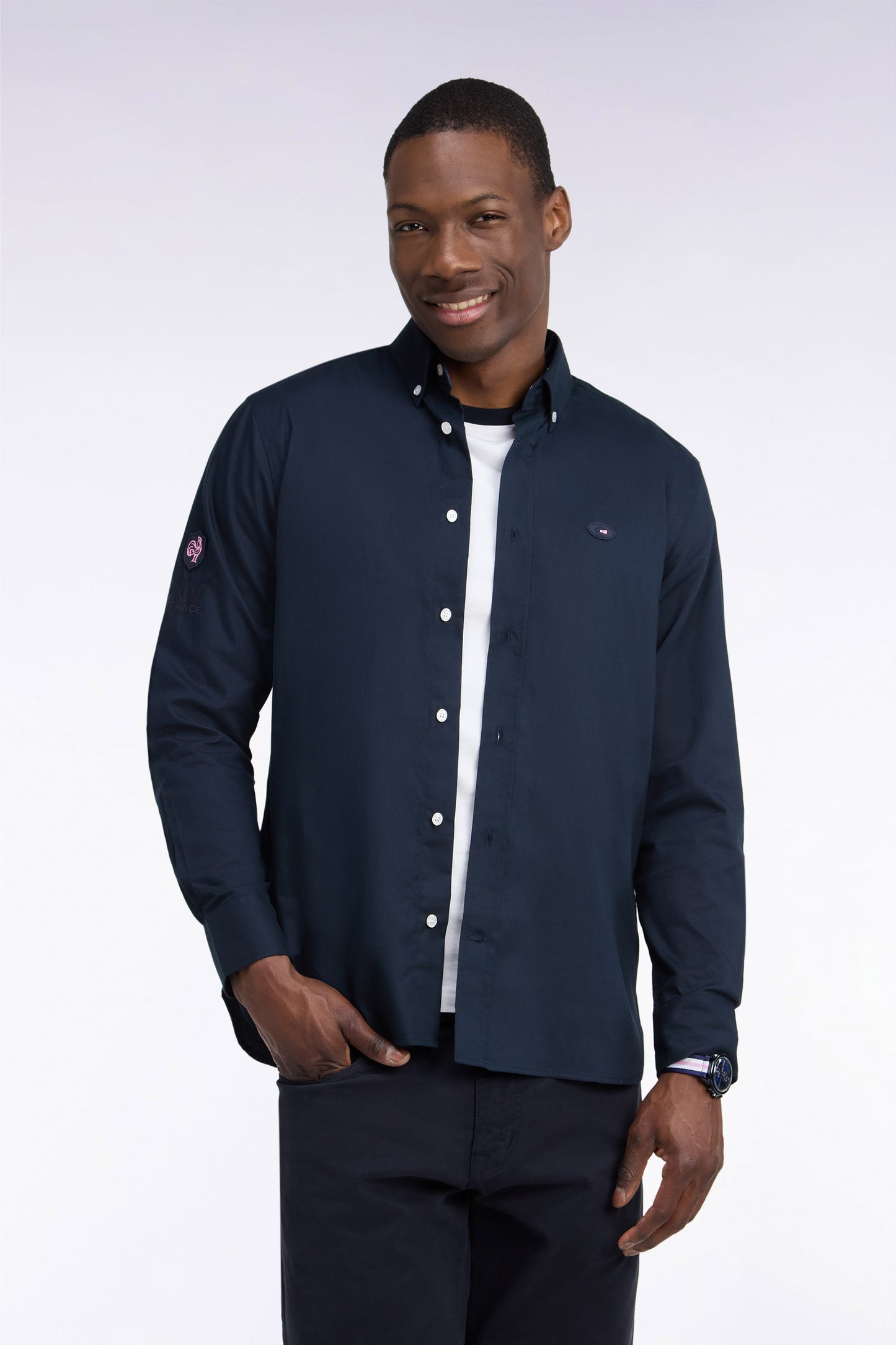 Chemise XV de France en coton marine patch dos coupe droite