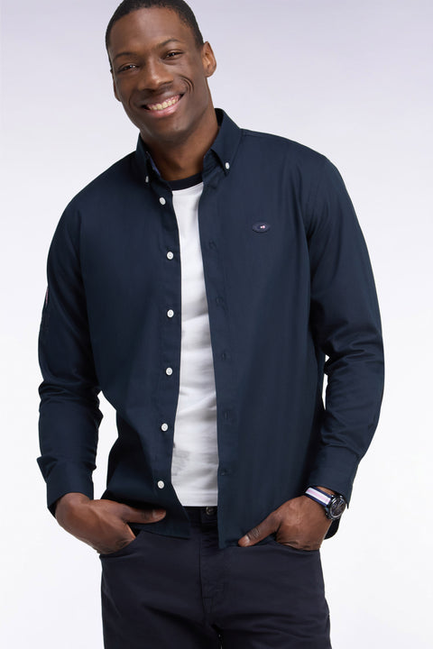 XV de France shirt in navy cotton, back patch, straight cut - Image 1