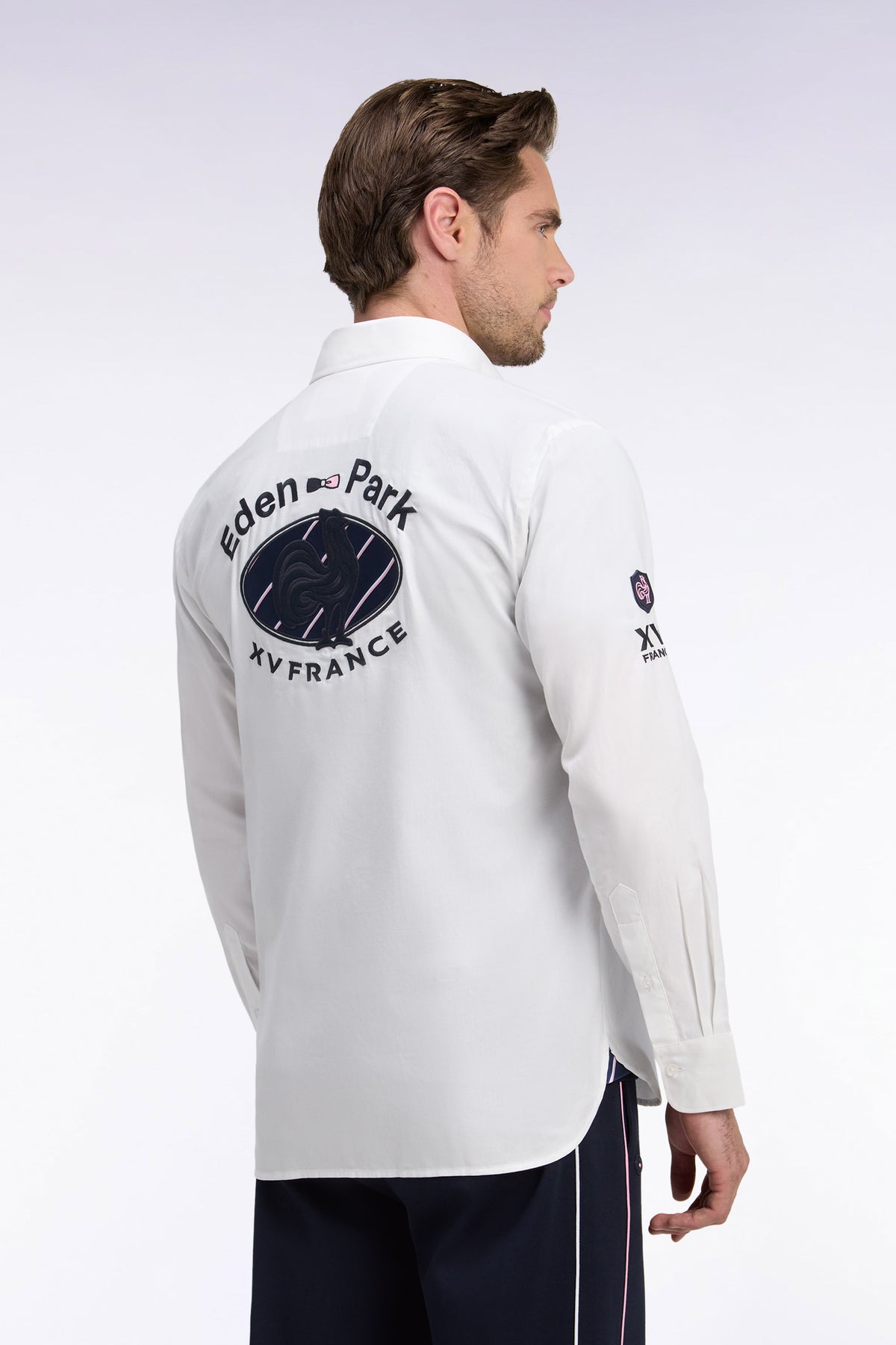 XV de France shirt in white cotton, straight cut back patch