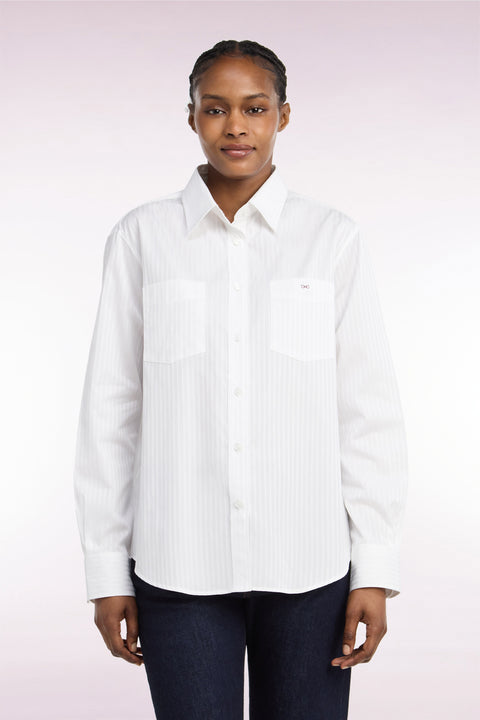 White cotton shirt with beige stripes Relaxed fit - Image 3