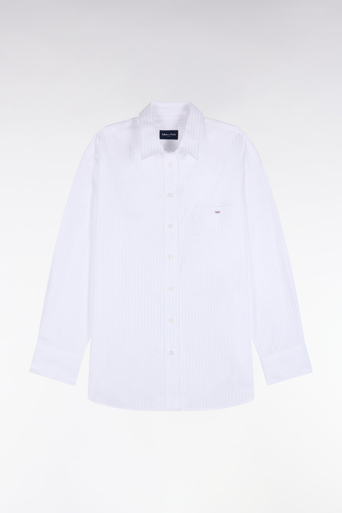 Chemise en coton blanc à rayures beige coupe Relaxed