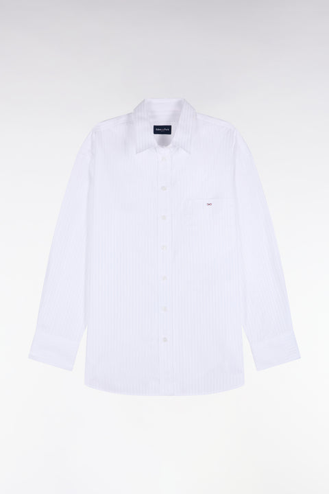 White cotton shirt with beige stripes Relaxed fit - Image 2