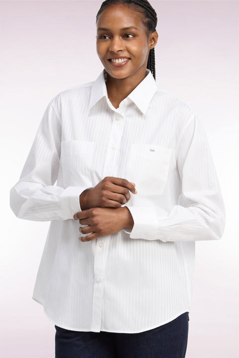 White cotton shirt with beige stripes Relaxed fit - Image 1