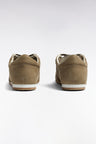 Beige leather and nubuck low-top sneakers