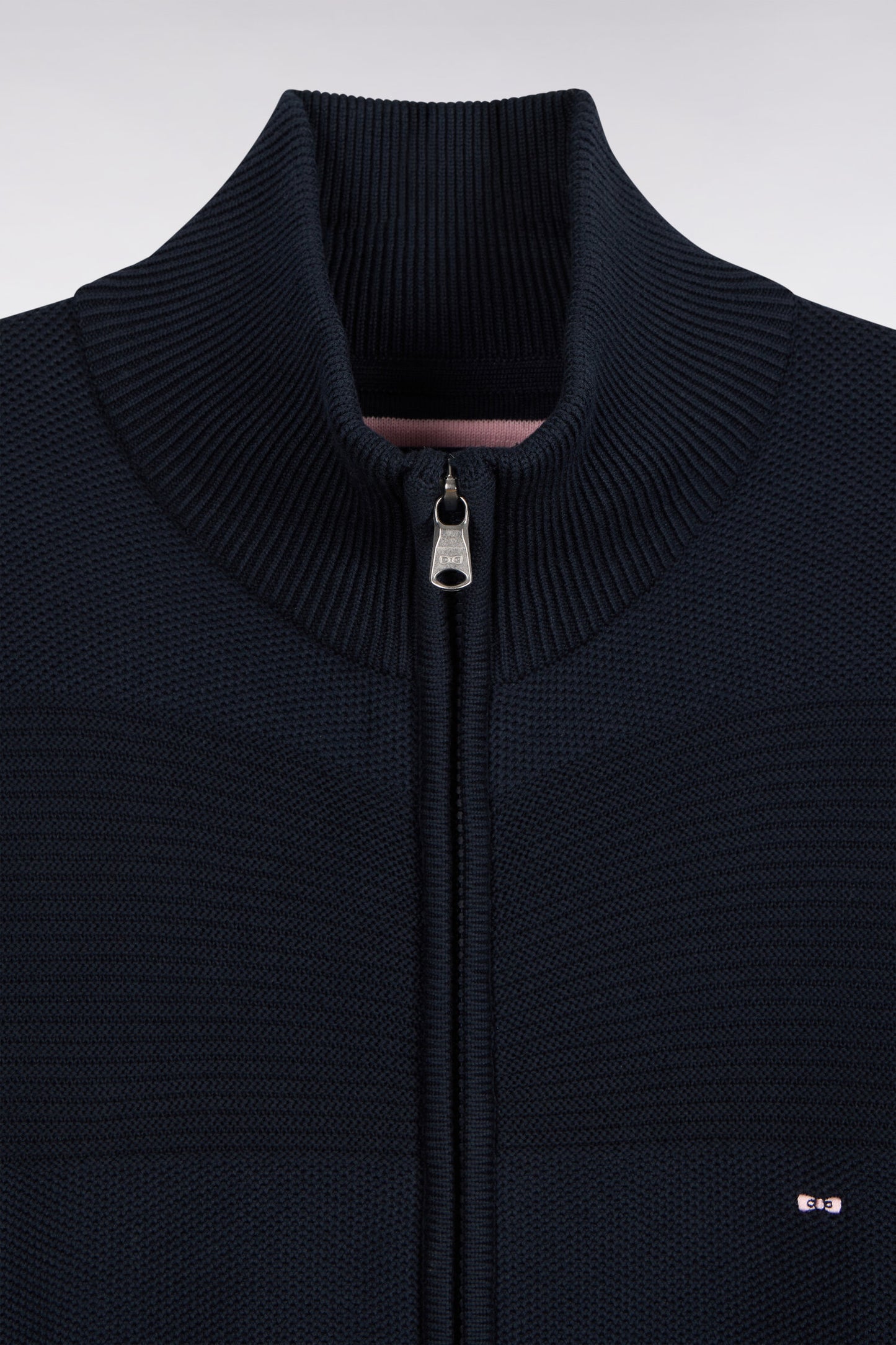 Cardigan zippé en coton marine à effet rayé coupe droite
