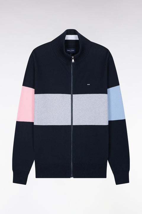 Cardigan zippé à col camionneur en coton marine à découpe coupe droite - Image 2