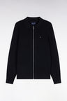 Straight cut black cotton and viscose zipped cardigan