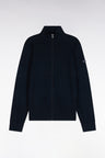 Straight cut navy cotton and viscose golf cardigan
