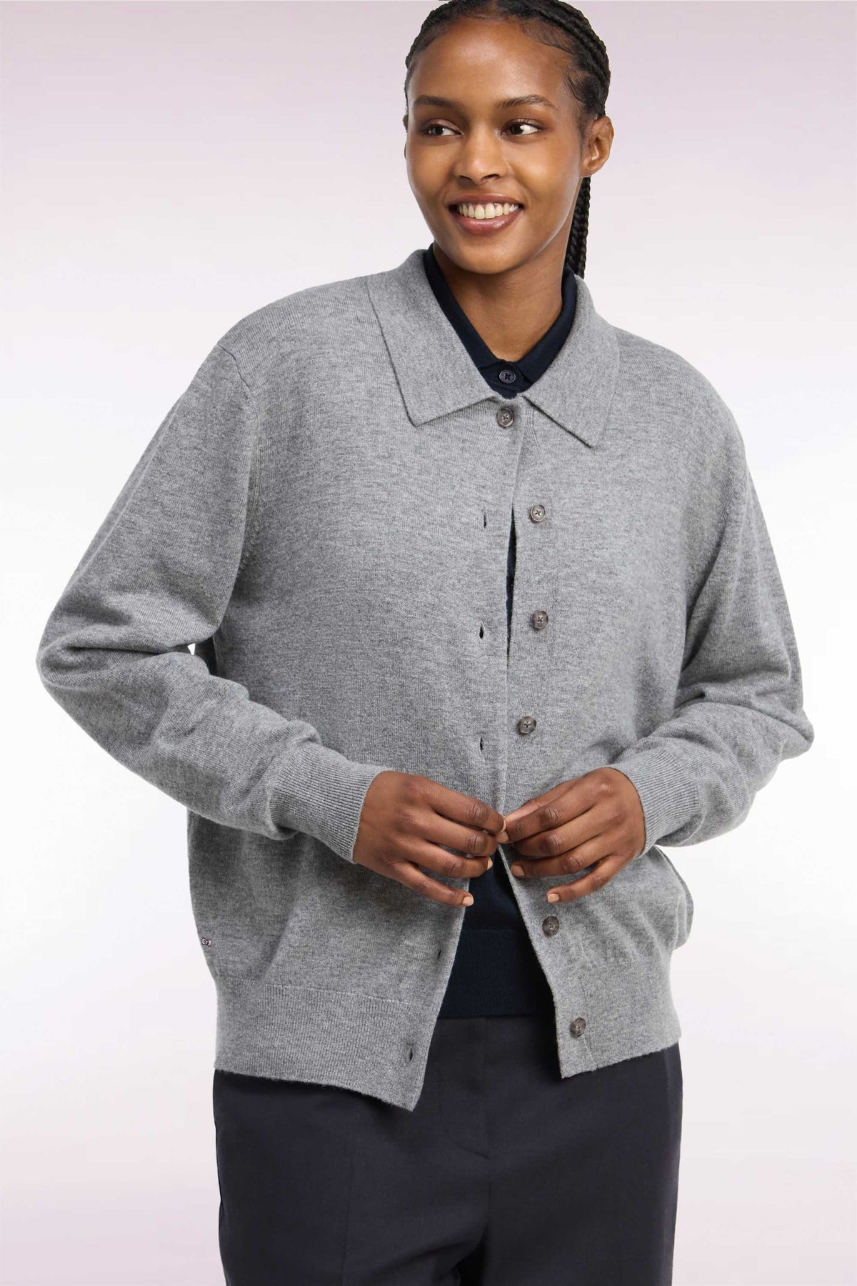 Gray virgin wool and cashmere cardigan