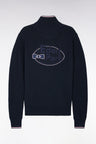 Navy cotton jersey cardigan with zip and back embroidery