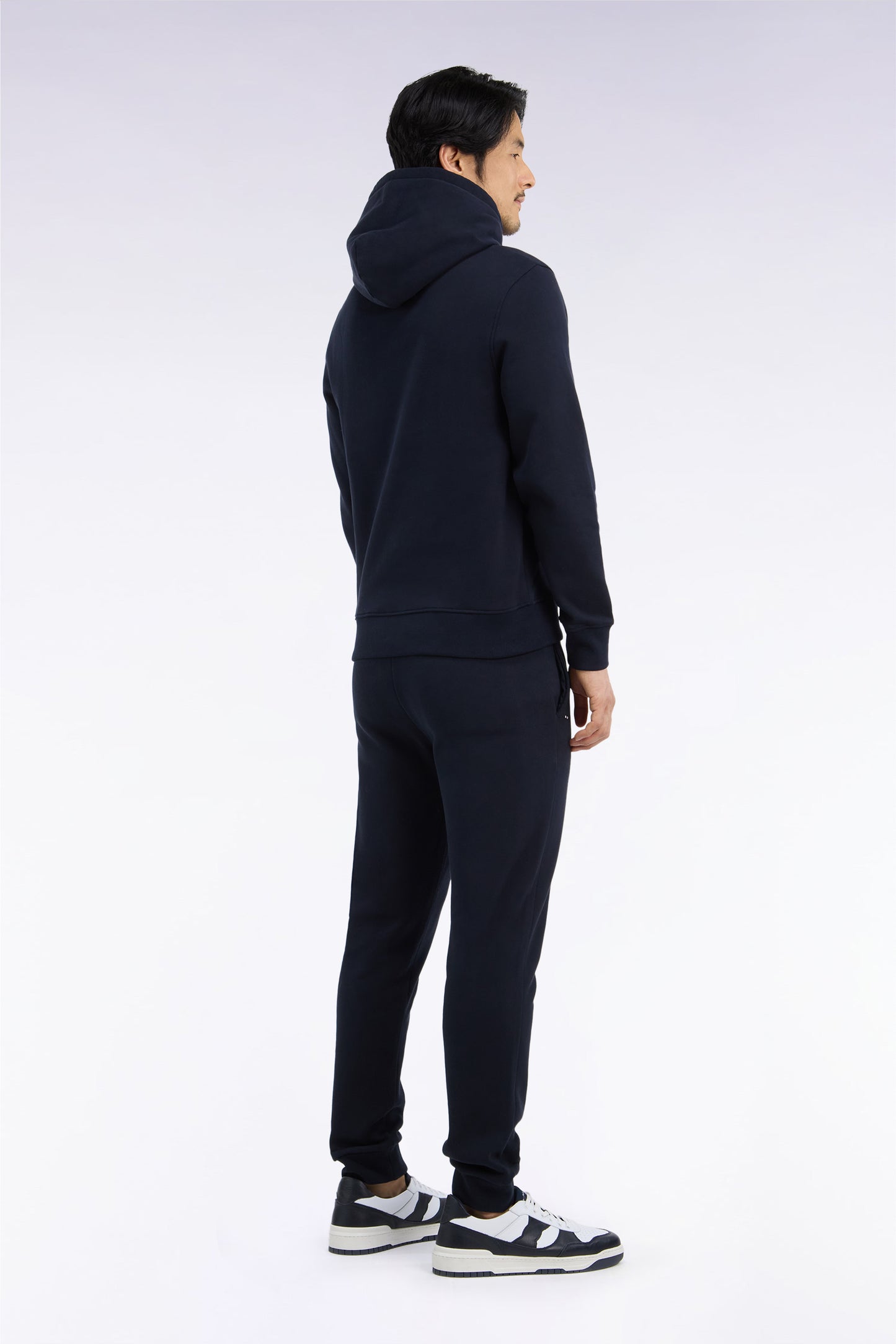 Jogging uni en molleton coton marine coupe droite