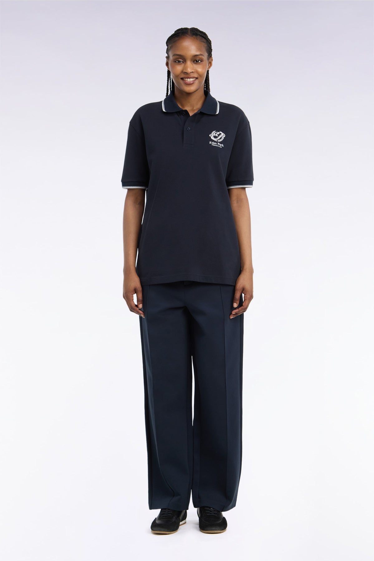 Unisex joggers in navy heather loose fit interlock