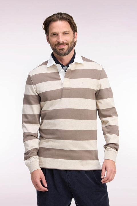Long-sleeved jersey in beige striped cotton jersey - Image 3