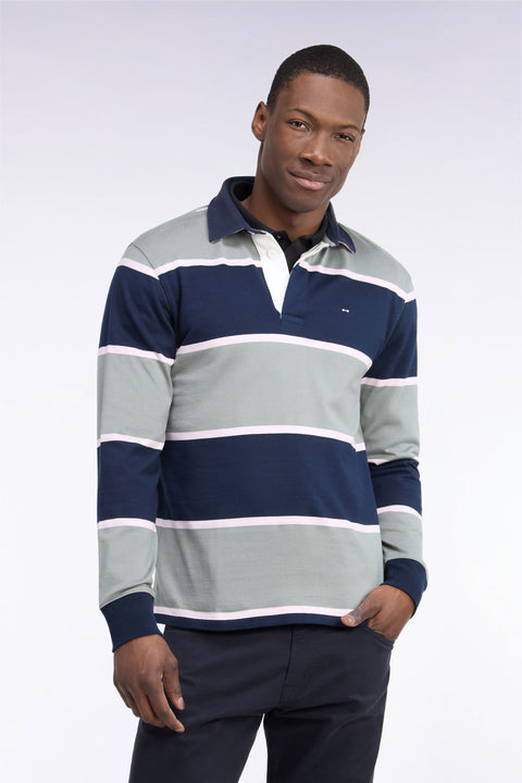 Long-sleeved jersey in khaki striped cotton jersey - Image 3