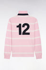 Long-sleeved jersey in pink striped cotton jersey with embroidery on the back