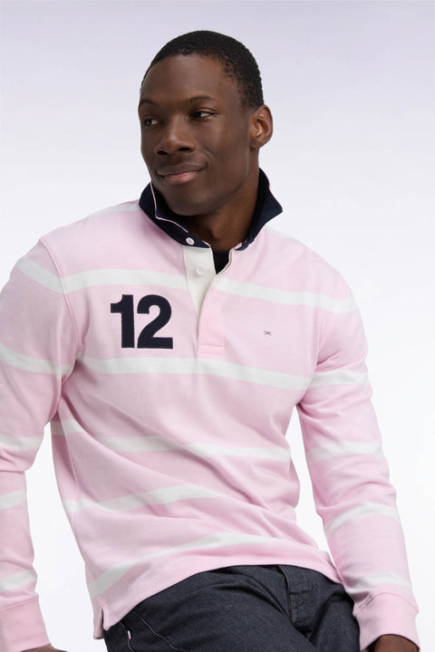 Maillot manches longues en jersey de coton rose rayé broderie dos - Image 1