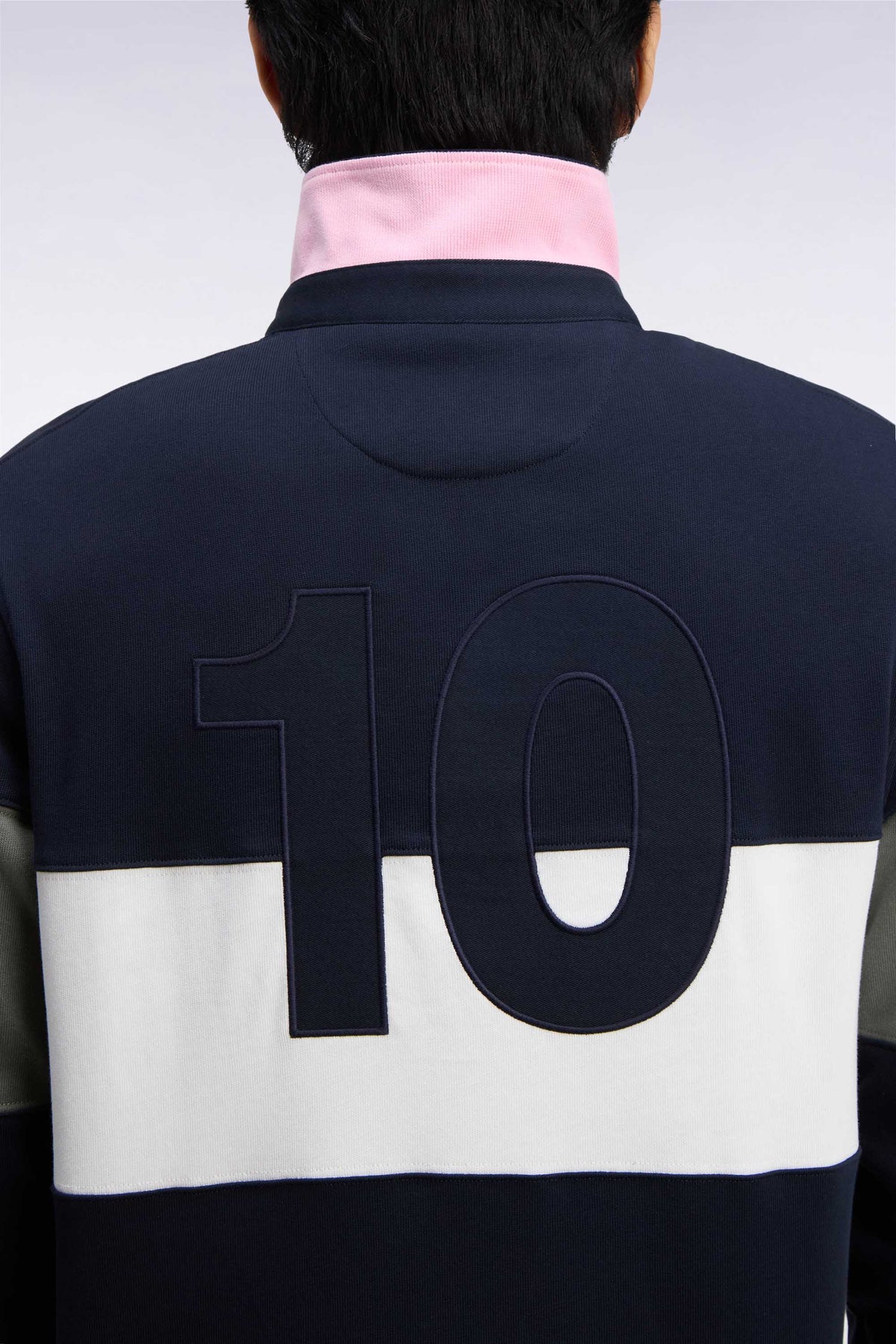 Long-sleeved jersey in khaki tricolor cotton jersey with embroidery 10