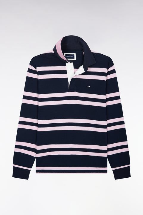 Long-sleeved jersey in navy cotton jersey with pink stripes, regular fit - Image 2