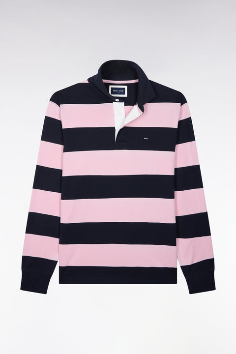 Maillot manches longues en coton rayé rose et marine coupe droite - Image 2