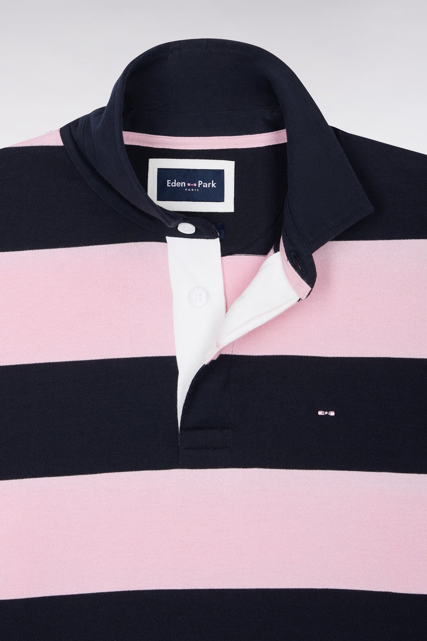 Maillot manches longues en coton rayé rose et marine coupe droite