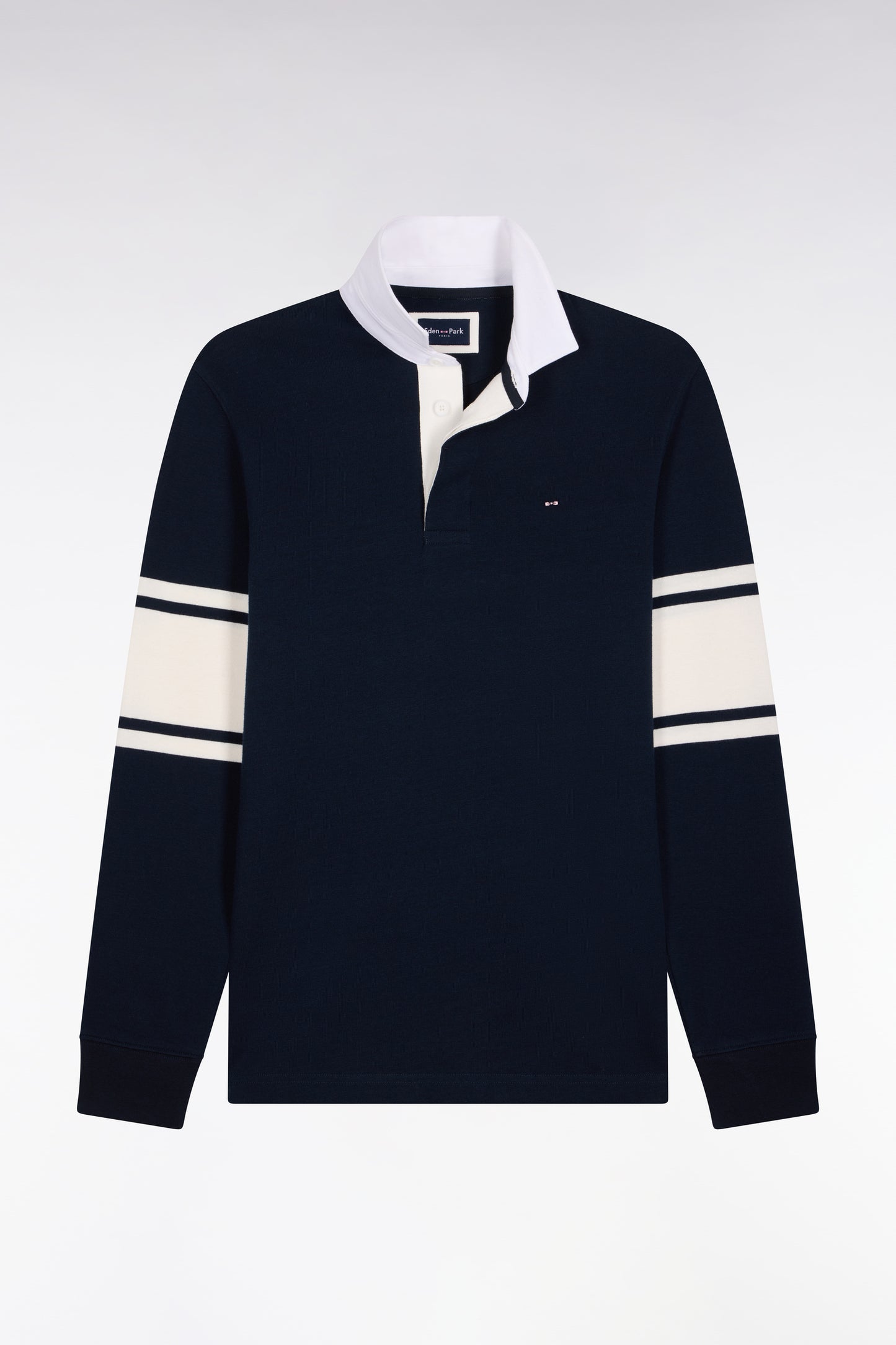 Maillot manches longues marine à détails blancs contrastés