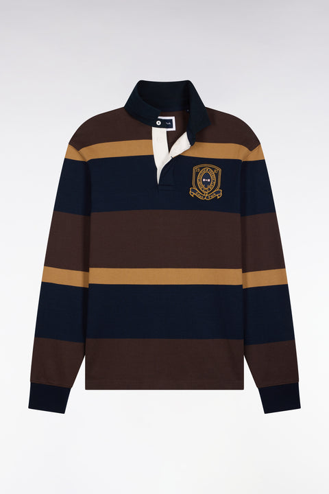 Brown striped long-sleeved jersey with badge embroidery - Image 2