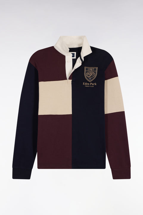 Long-sleeved jersey in burgundy tricolor combed cotton jersey, straight cut - Image 1