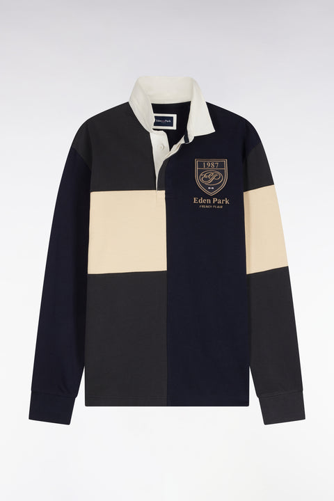 Long-sleeved jersey in gray tricolor combed cotton jersey, straight cut - Image 2