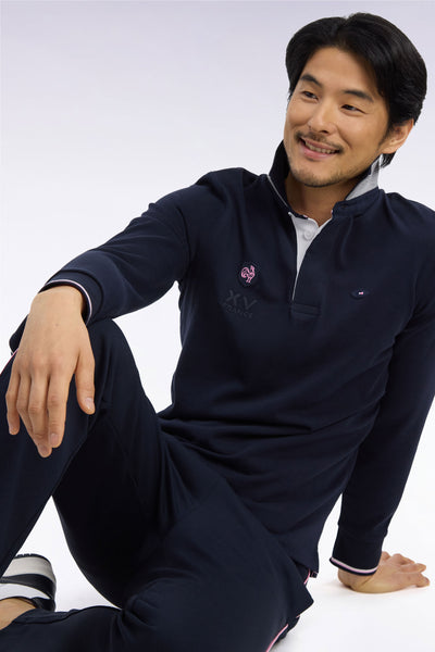 Long-sleeved jersey in navy combed cotton jersey embroidered XV de France