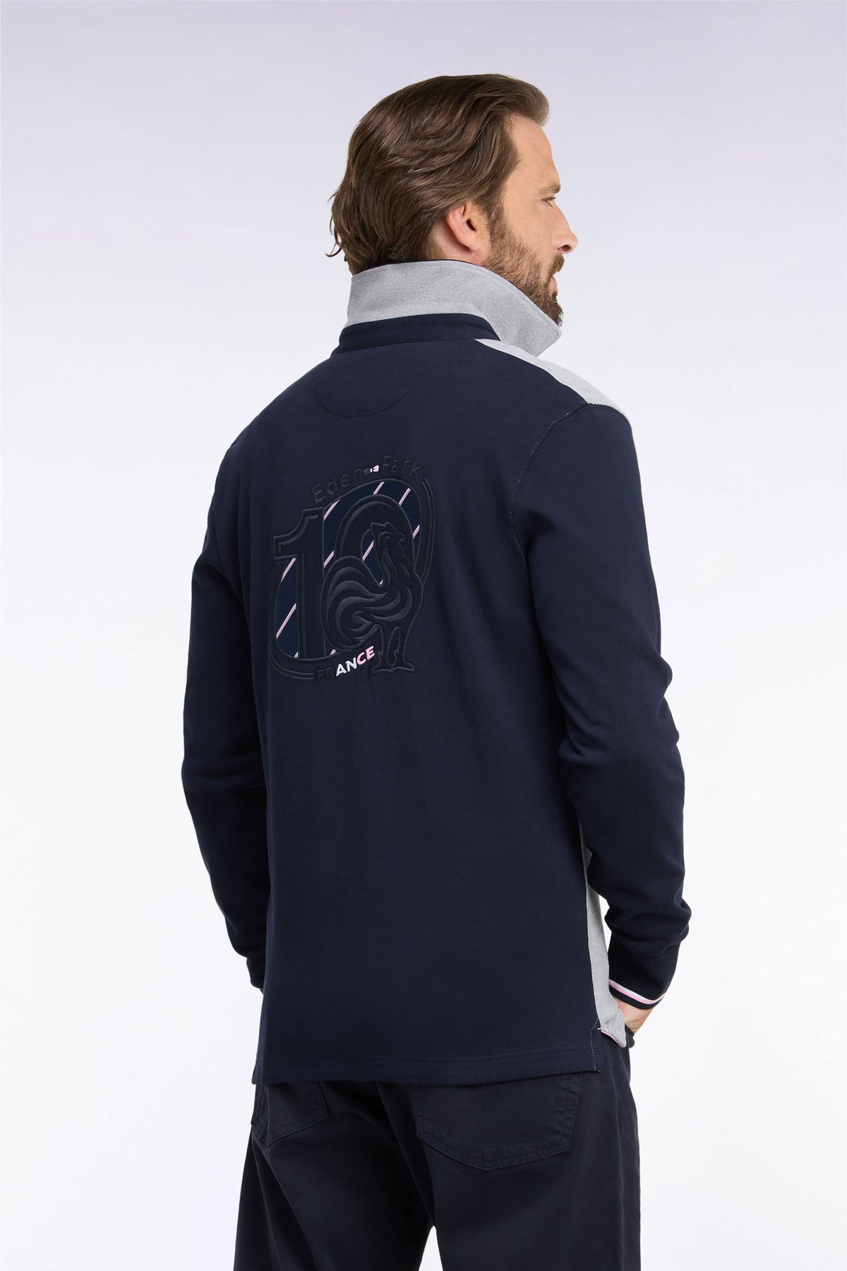 Long-sleeved jersey in navy and gray cotton jersey XV de France
