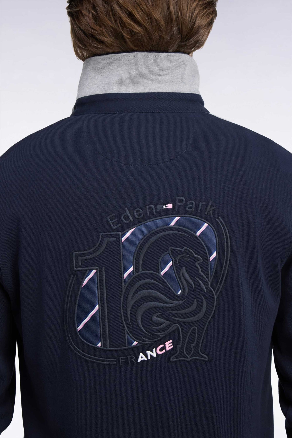 Long-sleeved jersey in navy and gray cotton jersey XV de France