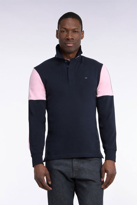 Maillot manches longues en jersey de coton marine et rose - Image 3