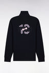 Long-sleeved jersey in embroidered navy cotton jersey