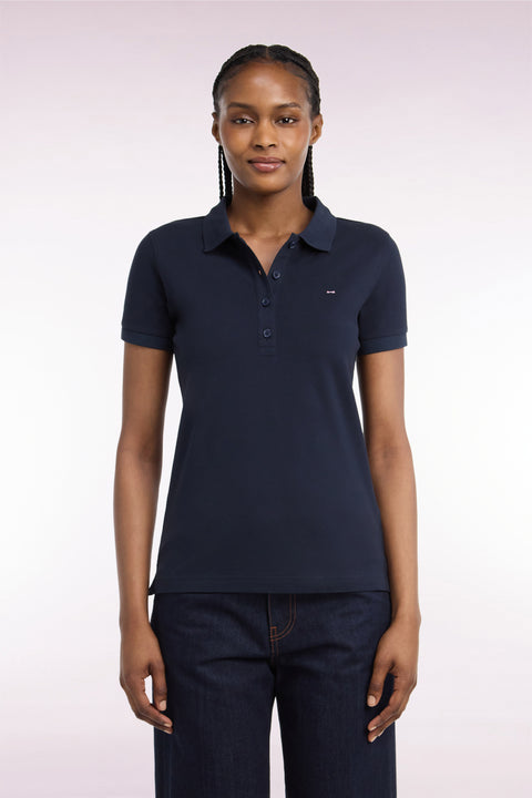 Polo manches courtes en coton stretch marine coupe ajustée - Image 3
