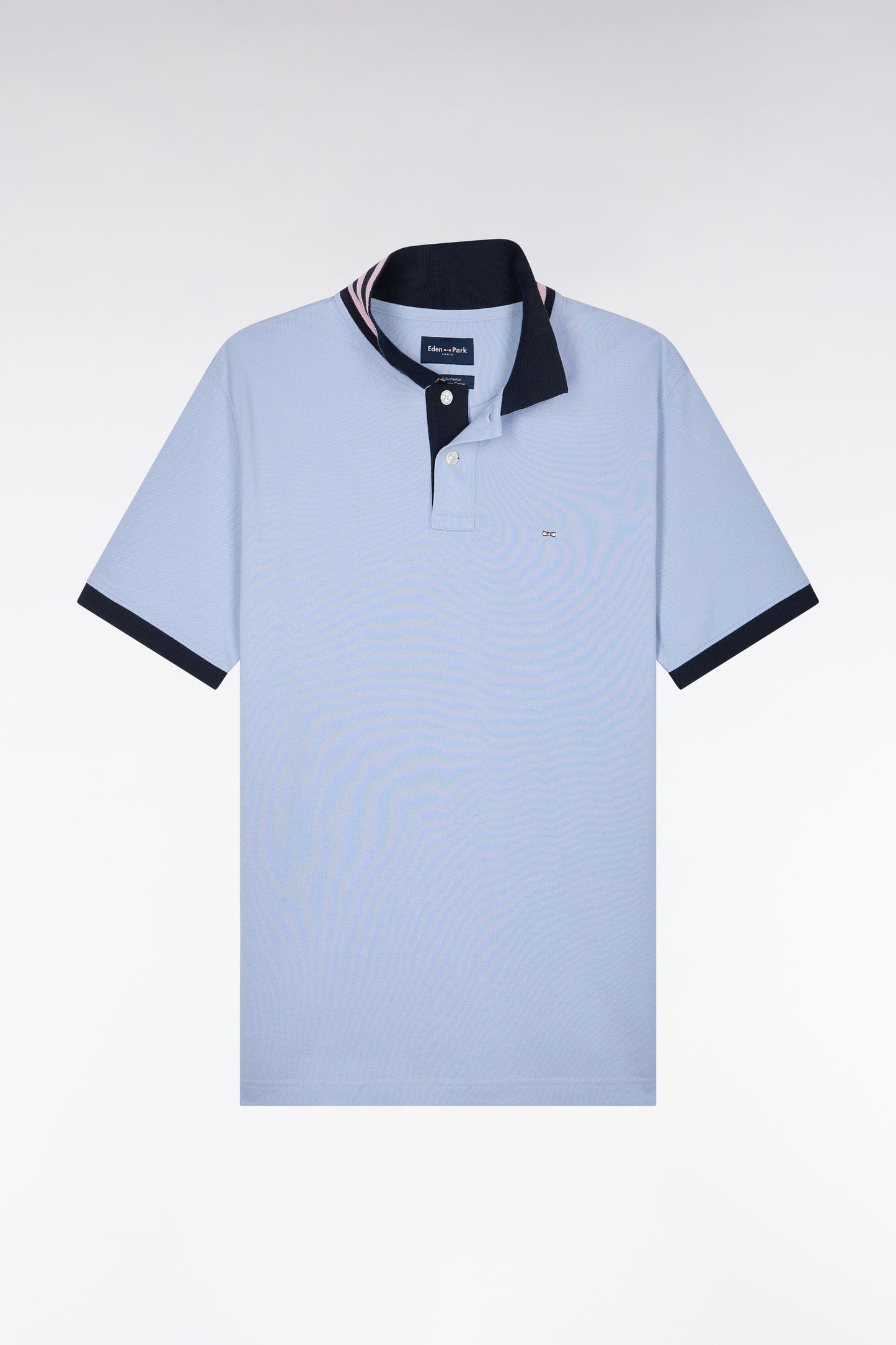 Polo manches courtes sous-col rayé en coton Pima gris coupe droite