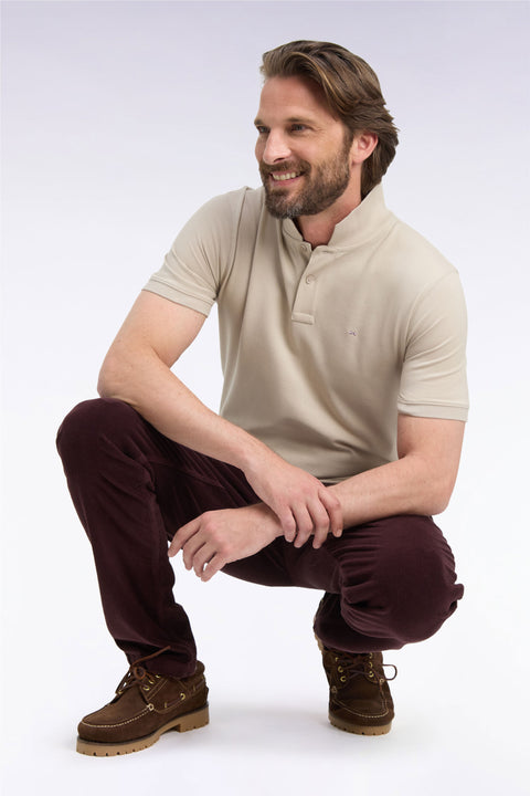 Polo manches courtes en coton Pima beige coupe droite - Image 1