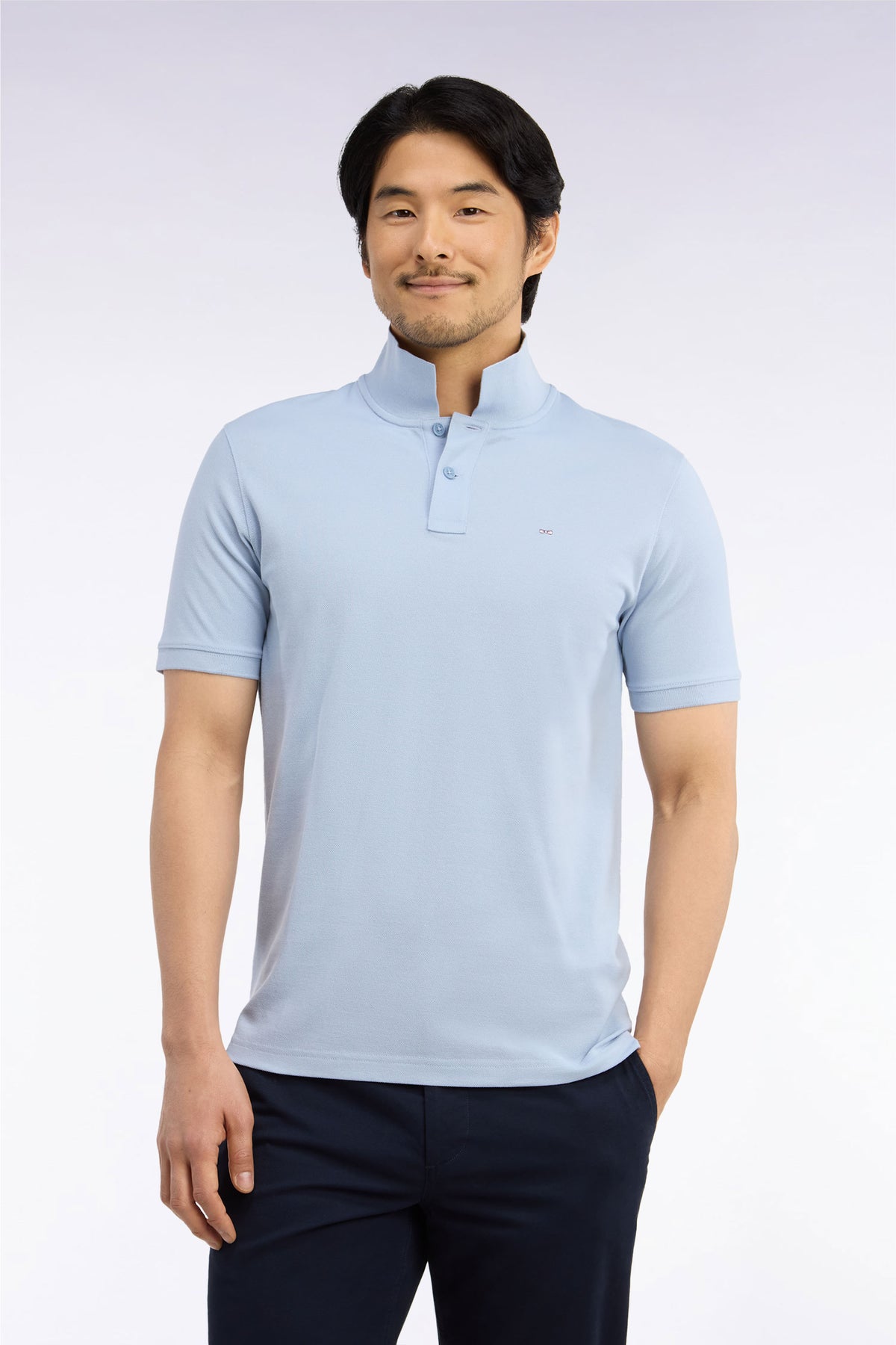 Polo manches courtes en coton Pima ciel coupe droite